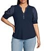 Sugarlips Plus Size Poplin-Sleeve Ribbed Top - Image 1