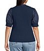 Sugarlips Plus Size Poplin-Sleeve Ribbed Top - Image 2