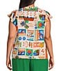Sugarlips Plus Postcard Print Short Sleeve Coordinating Blouse, Color:Coral - Image 2