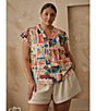Sugarlips Plus Postcard Print Short Sleeve Coordinating Blouse, Color:Coral - Image 5