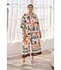 Sugarlips Plus Postcard Print Tassel Trimmed Cropped Coordinating Pants, Color:Coral Multi - Image 4