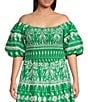 Sugarlips Plus Rick Rack Trimmed Coordinating Smocked Crop Top, Color:Green White - Image 1