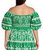 Sugarlips Plus Rick Rack Trimmed Coordinating Smocked Crop Top, Color:Green White - Image 2