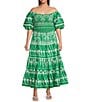Sugarlips Plus Rick Rack Trimmed Coordinating Smocked Crop Top, Color:Green White - Image 3