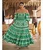 Sugarlips Plus Rick Rack Trimmed Coordinating Smocked Crop Top, Color:Green White - Image 5
