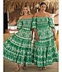 Sugarlips Plus Rick Rack Trimmed Coordinating Smocked Crop Top, Color:Green White - Image 6