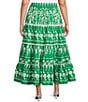 Sugarlips Plus Rick Rack Trimmed Tiered Coordinating High Waisted Skirt, Color:Green White - Image 2