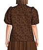 Sugarlips Plus Short Sleeve Floral Jacquard Split Neck Top - Image 2
