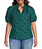 Sugarlips Plus Short Sleeve Floral Jacquard Split Neck Top - Image 1