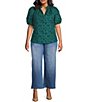 Sugarlips Plus Short Sleeve Floral Jacquard Split Neck Top - Image 3