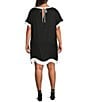 Sugarlips Plus Short Sleeve Linen Trim Textured Dress, Color:Black - Image 2