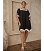 Sugarlips Plus Short Sleeve Linen Trim Textured Dress, Color:Black - Image 4