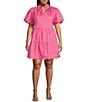 Sugarlips Plus Short Sleeve Scalloped Trim Tiered Dress, Color:Fuchsia - Image 1