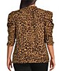 Sugarlips Plus Size 3/4-Sleeve Animal Print Stretch Crepe Blouse, Color:Tan-Black - Image 2