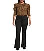 Sugarlips Plus Size 3/4-Sleeve Animal Print Stretch Crepe Blouse, Color:Tan-Black - Image 3