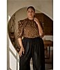 Sugarlips Plus Size 3/4-Sleeve Animal Print Stretch Crepe Blouse, Color:Tan-Black - Image 5