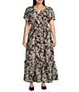 Sugarlips Plus Size Abstract Palmer Printed Split V-Neck Short Sleeve Tiered Maxi Dress - Image 1