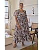 Sugarlips Plus Size Abstract Palmer Printed Split V-Neck Short Sleeve Tiered Maxi Dress - Image 4