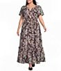 Sugarlips Plus Size Abstract Palmer Printed Split V-Neck Short Sleeve Tiered Maxi Dress - Image 1