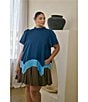 Sugarlips Plus Size Balsy Color Bock Ruffle Mock Neck Short Sleeve Poplin Shift Mini Dress - Image 5