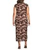 Sugarlips Plus Size Camo Printed Ruched Mock Neck Cap Sleeve Mesh Midi Dress - Image 2