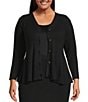 Sugarlips Plus Size Carthay Mile V-Neck Long Sleeve Button Down Coordinating Cardigan, Color:Black - Image 1