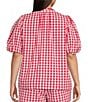 Sugarlips Plus Size Chelli Checkered Gingham Printed Gretna Ruffle Split V-Neck Short Sleeve Coordinating Blouse Top - Image 2