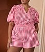 Sugarlips Plus Size Chelli Checkered Gingham Printed Gretna Ruffle Split V-Neck Short Sleeve Coordinating Blouse Top - Image 6