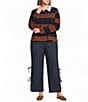 Sugarlips Plus Size Chocolate Cropped Rugby Stripe Collared Long Sleeve Polo Shirt - Image 3