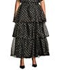 Sugarlips Plus Size Coordinating Polka Dot Organza Elastic Waist Tiered Hem A-Line Maxi Skirt, Color:Black/Gold - Image 1