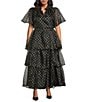 Sugarlips Plus Size Coordinating Polka Dot Organza Elastic Waist Tiered Hem A-Line Maxi Skirt, Color:Black/Gold - Image 3