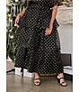 Sugarlips Plus Size Coordinating Polka Dot Organza Elastic Waist Tiered Hem A-Line Maxi Skirt, Color:Black/Gold - Image 5