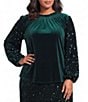 Sugarlips Plus Size Darla Mock Neck Sequin Long Sleeve Velvet Coordinating Top - Image 1