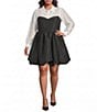 Sugarlips Plus Size Delia Collared Long Sleeve Colorblock Bubble Hem Taffeta Mini Dress - Image 1