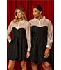 Sugarlips Plus Size Delia Collared Long Sleeve Colorblock Bubble Hem Taffeta Mini Dress - Image 5
