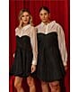 Sugarlips Plus Size Delia Collared Long Sleeve Colorblock Bubble Hem Taffeta Mini Dress - Image 6