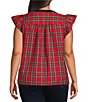 Sugarlips Plus Size Diana Plaid Printed V-Neck Ruffle Sleeve Button Front Top - Image 2