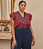 Sugarlips Plus Size Diana Plaid Printed V-Neck Ruffle Sleeve Button Front Top - Image 5