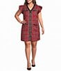 Sugarlips Plus Size Diana Plaid Printed V-Neck Ruffle Sleeve Shift Mini Dress - Image 1