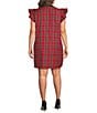 Sugarlips Plus Size Diana Plaid Printed V-Neck Ruffle Sleeve Shift Mini Dress - Image 2