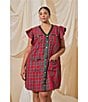Sugarlips Plus Size Diana Plaid Printed V-Neck Ruffle Sleeve Shift Mini Dress - Image 4