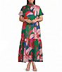 Sugarlips Plus Size Dime Tropical Print Mock Neck Short Sleeve Maxi Shift Dress - Image 1