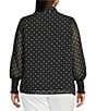 Sugarlips Plus Size Etienne Bow Printed Balloon Sleeve Blouse, Color:Black/White - Image 2