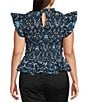 Sugarlips Plus Size Etta Floral Printed Poplin Blouse, Color:Teal Multi - Image 2