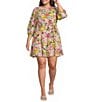 Sugarlips Plus Size Floral Print Collins Godet Crew Neck Long Sleeve Mini Dress - Image 1