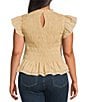 Sugarlips Plus Size Flutter Sleeve Smocked Woven Blouse, Color:Tan - Image 2