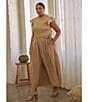 Sugarlips Plus Size Flutter Sleeve Smocked Woven Blouse, Color:Tan - Image 2