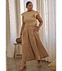 Sugarlips Plus Size Flutter Sleeve Smocked Woven Blouse, Color:Tan - Image 4
