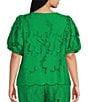 Sugarlips Plus Size Friona Eyelet V-Neck Short Bubble Sleeve Coordinating Top - Image 2