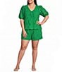 Sugarlips Plus Size Friona Eyelet V-Neck Short Bubble Sleeve Coordinating Top - Image 3